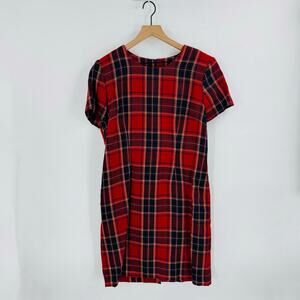 Vintage Positive Attitude Red Tartan Plaid Dress Size 12 USA 80s Holiday Classic